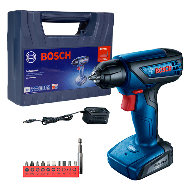 Furadeira e Parafusadeira Bosch GSR 1000 Smart 12V com Carregador e Acessórios